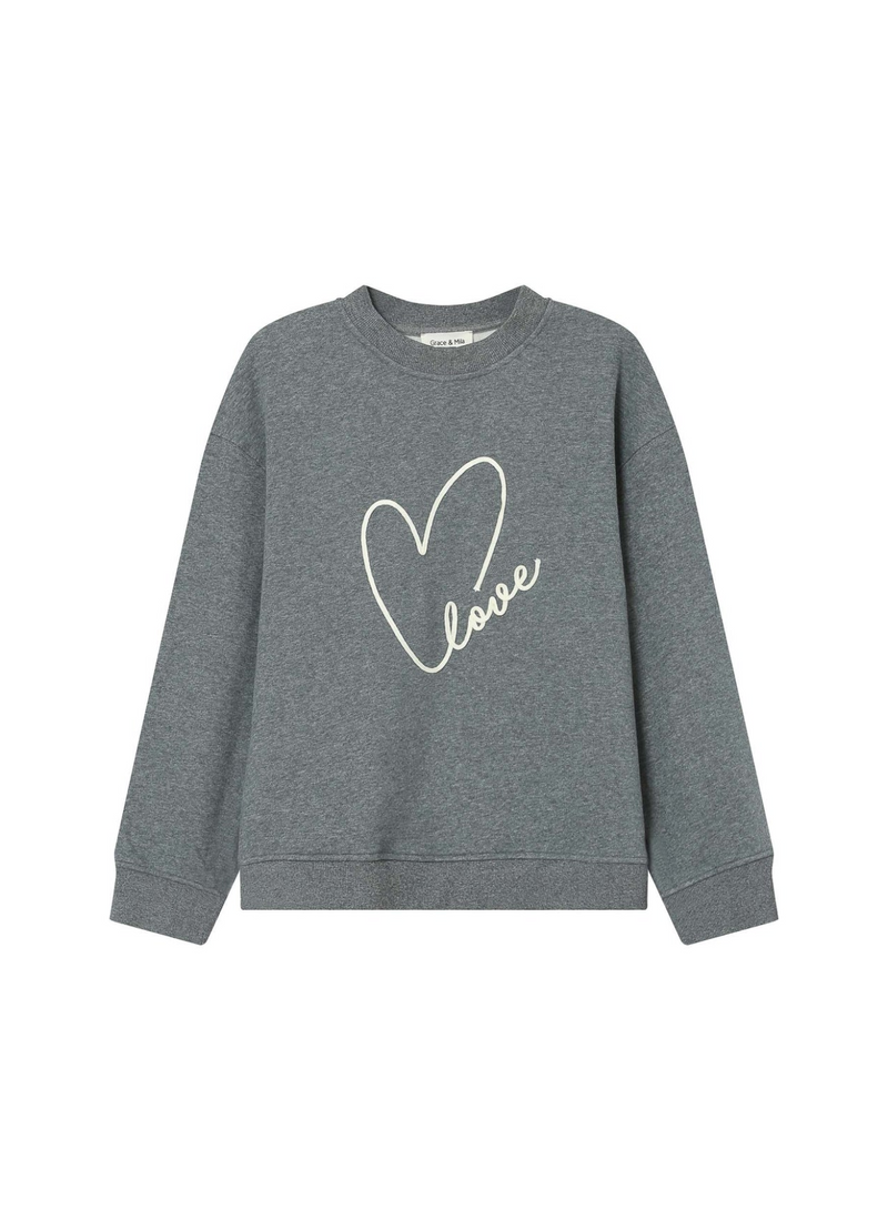 SWEATSHIRT SHARLY GRIS CON MENSAJE LOVE BORDADO
