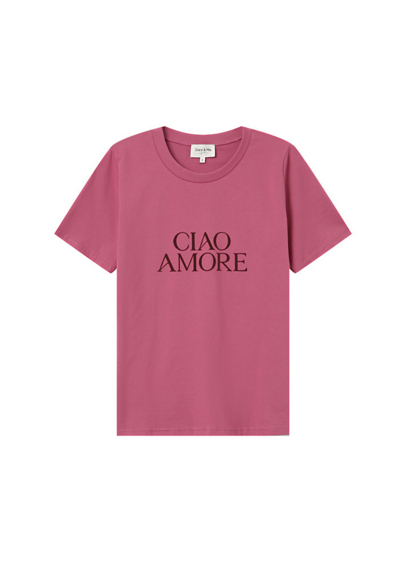 Camiseta SOFT de manga corta con mensaje CIAO AMORE | 100% algodón, terciopelo