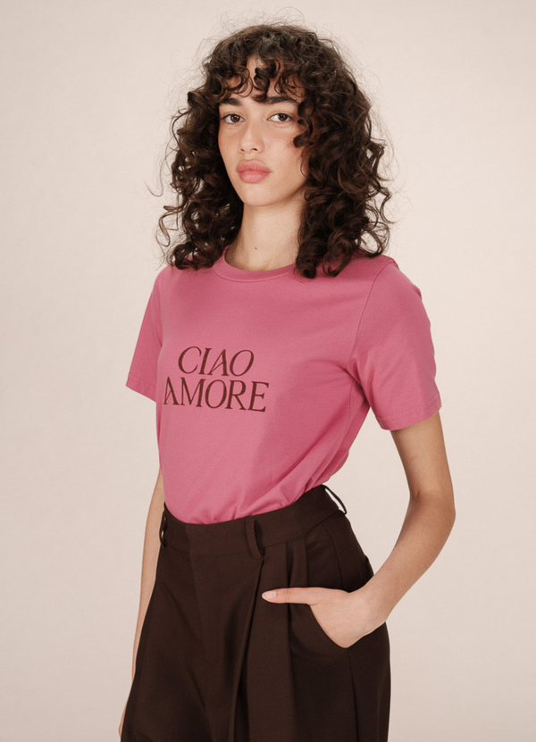 Camiseta SOFT de manga corta con mensaje CIAO AMORE | 100% algodón, terciopelo