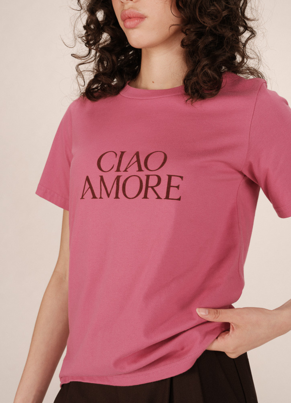 Camiseta SOFT de manga corta con mensaje CIAO AMORE | 100% algodón, terciopelo
