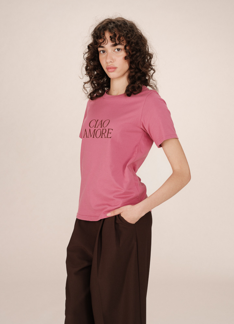 Camiseta SOFT de manga corta con mensaje CIAO AMORE | 100% algodón, terciopelo