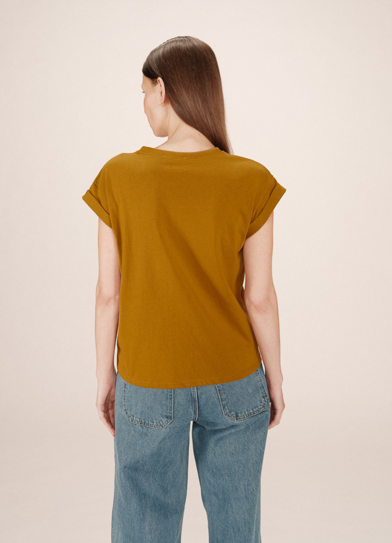 Camiseta SORENTINO con estampado de terciopelo 100% algodón color ocre