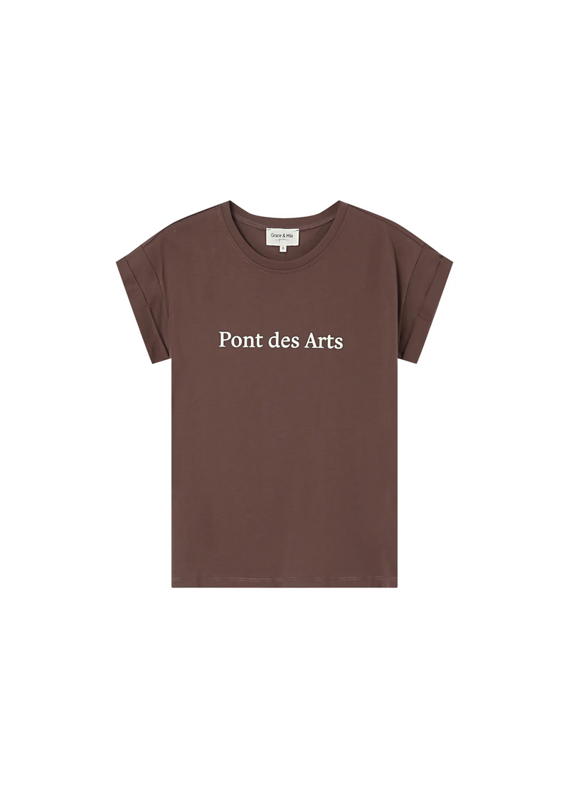 Camiseta SORENTINO con estampado de terciopelo 100% algodón color CHATAIGNE