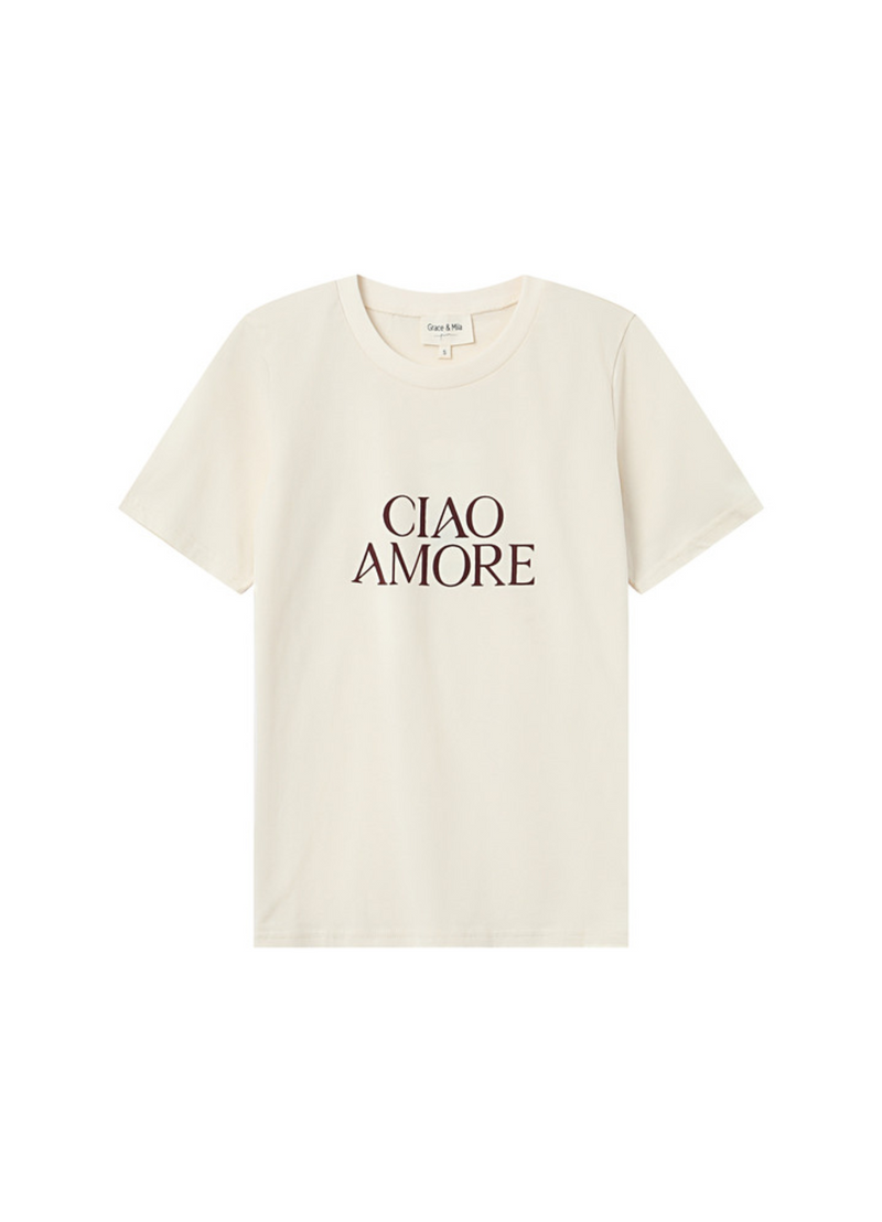 Camiseta SOFT de manga corta con mensaje CIAO AMORE IVOIRE | 100% algodón, terciopelo