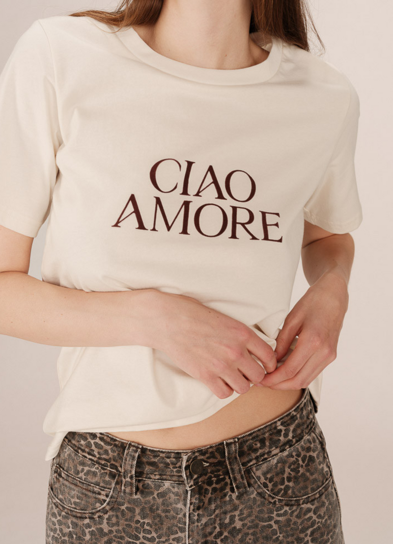 Camiseta SOFT de manga corta con mensaje CIAO AMORE IVOIRE | 100% algodón, terciopelo