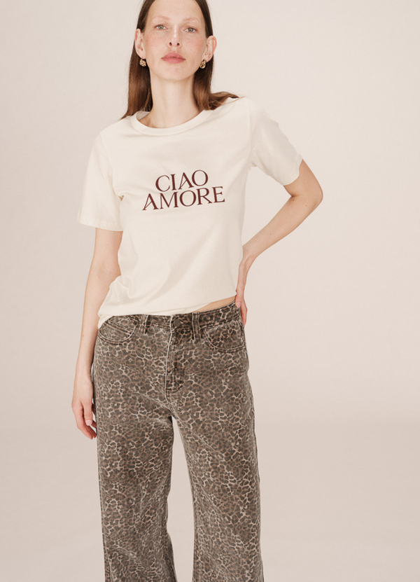 Camiseta SOFT de manga corta con mensaje CIAO AMORE IVOIRE | 100% algodón, terciopelo