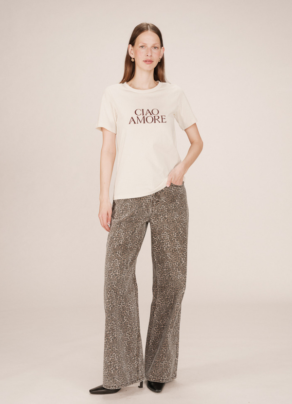 Camiseta SOFT de manga corta con mensaje CIAO AMORE IVOIRE | 100% algodón, terciopelo