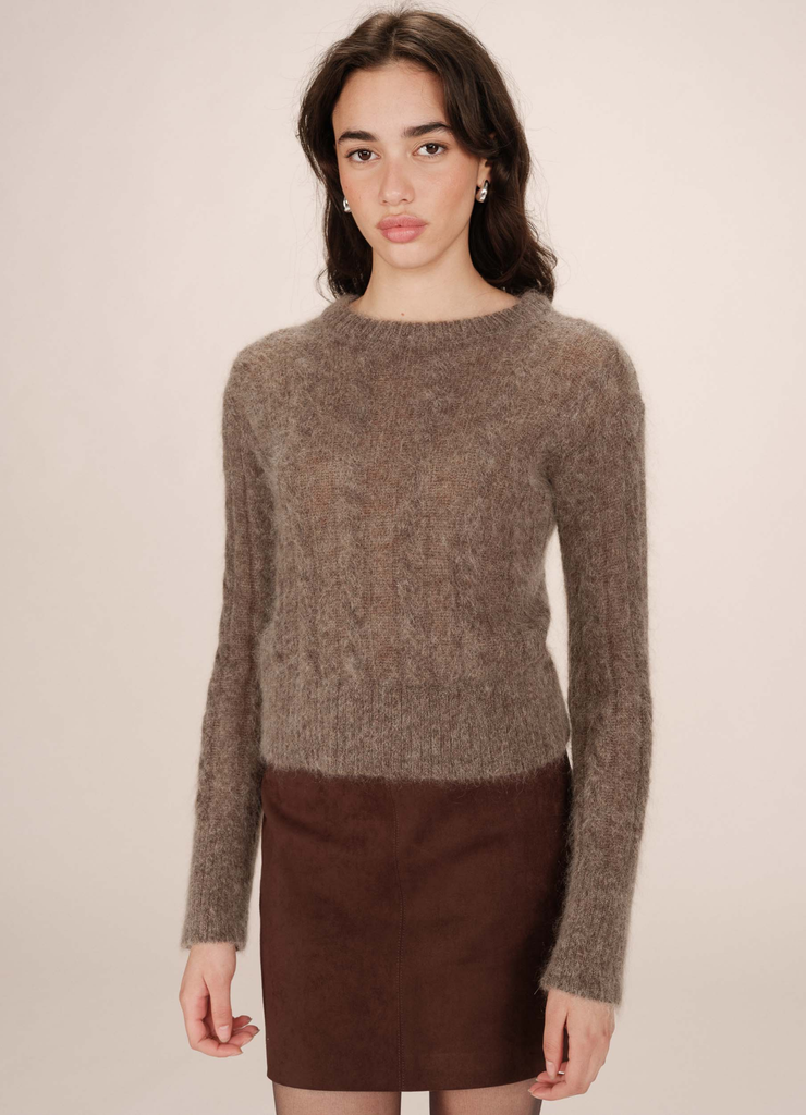 Sweater Sabin Taupe Grace & Mila — Jersey lana mohair punto cable mujer