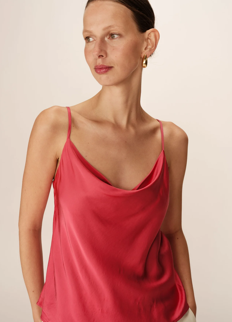 Top drapeado de satén rosa Pomerol