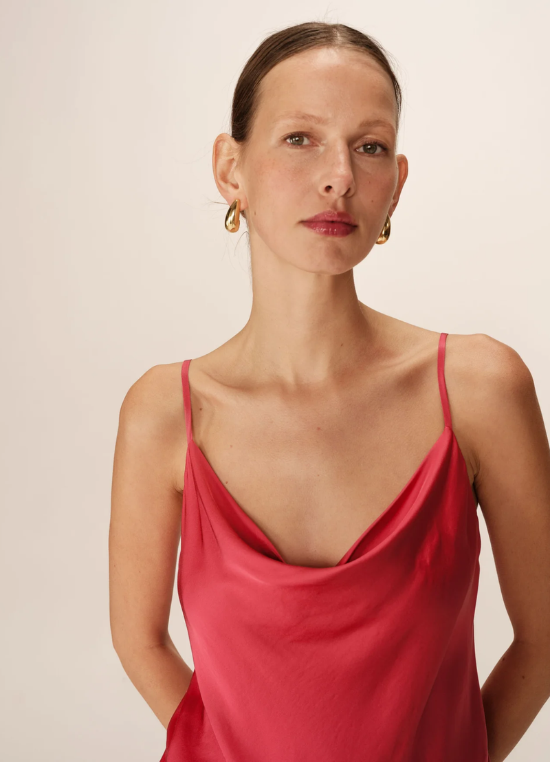 Top drapeado de satén rosa Pomerol