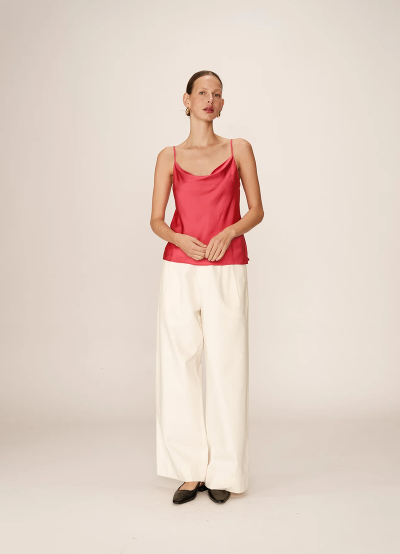 Top drapeado de satén rosa Pomerol