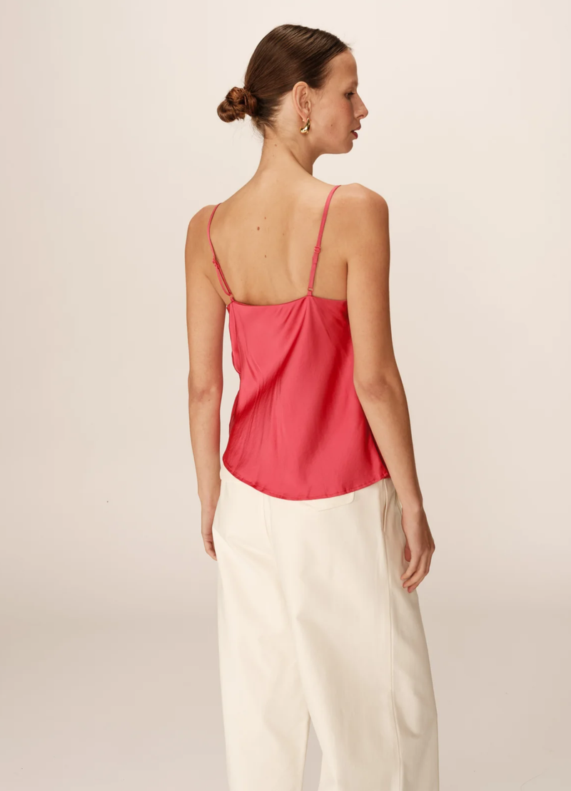 Top drapeado de satén rosa Pomerol