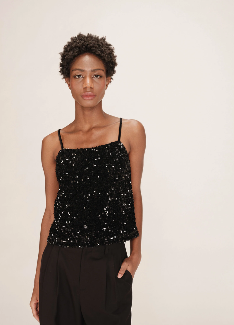 TOP TWENTY CORTO CON LENTEJUELAS NEGRO