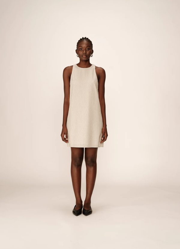 VESTIDO CORTO DE RAYAS PETZ BEIGE