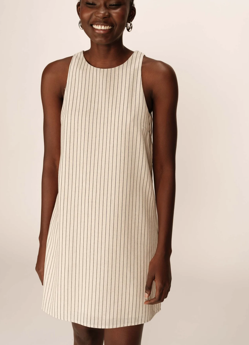 VESTIDO CORTO DE RAYAS PETZ BEIGE