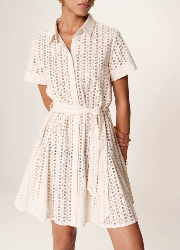 Vestido corto bordado color crudo Romane