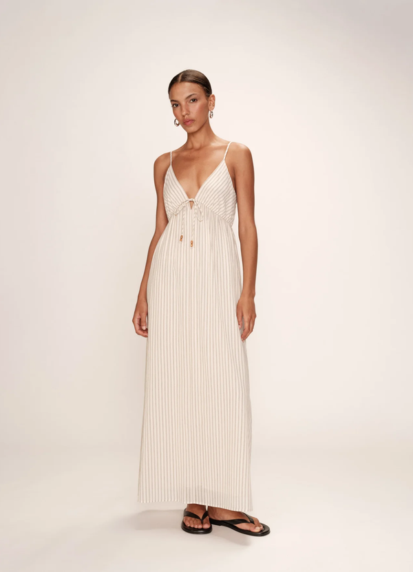 Vestido largo de algodón a rayas color crudo Raja