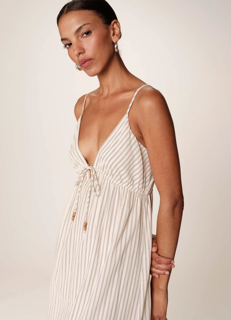 Vestido largo de algodón a rayas color crudo Raja