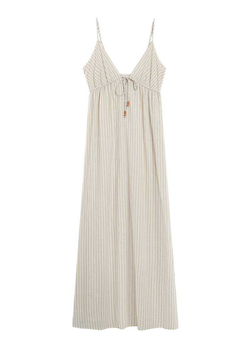 Vestido largo de algodón a rayas color crudo Raja