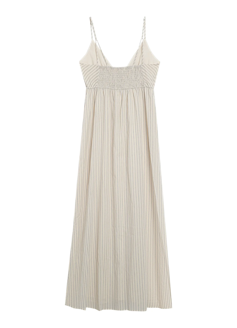 Vestido largo de algodón a rayas color crudo Raja