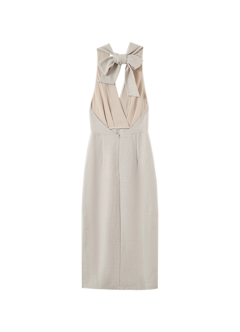 VESTIDO SIN ESPALDA MIDI BEIGE PERLA