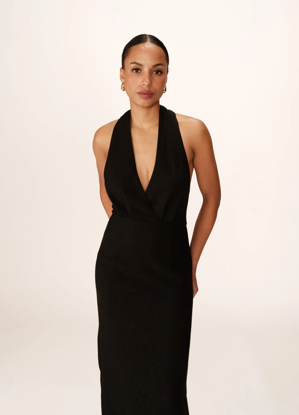 VESTIDO SIN ESPALDA MIDI NOIR PERLA