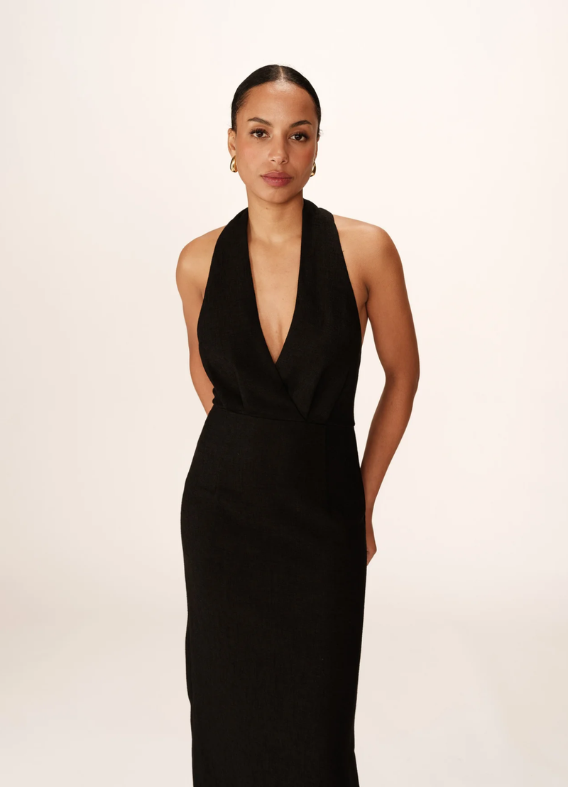 VESTIDO SIN ESPALDA MIDI NOIR PERLA