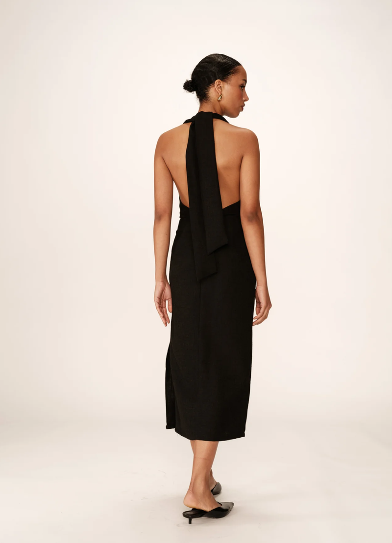 VESTIDO SIN ESPALDA MIDI NOIR PERLA