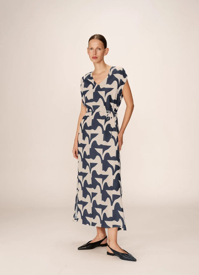 Vestido largo estampado Pensee azul marino