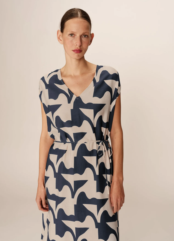 Vestido largo estampado Pensee azul marino