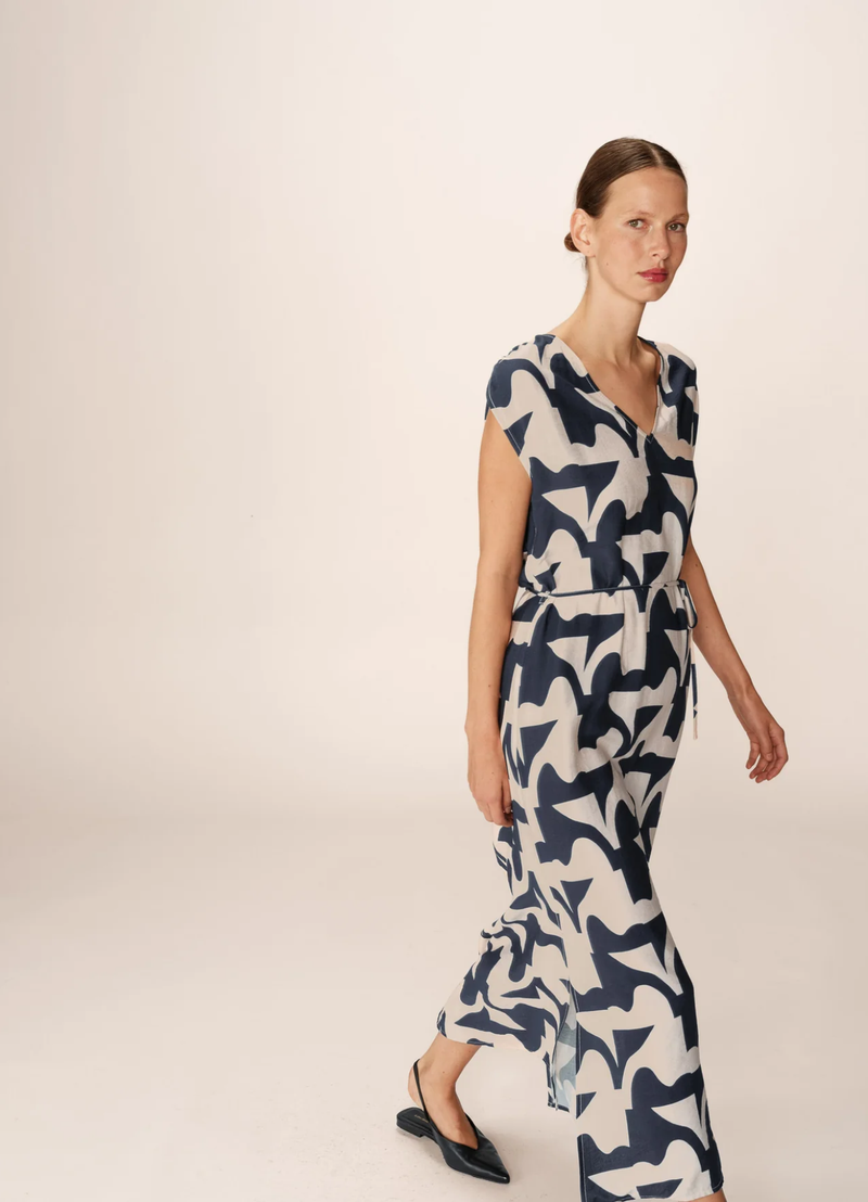 Vestido largo estampado Pensee azul marino