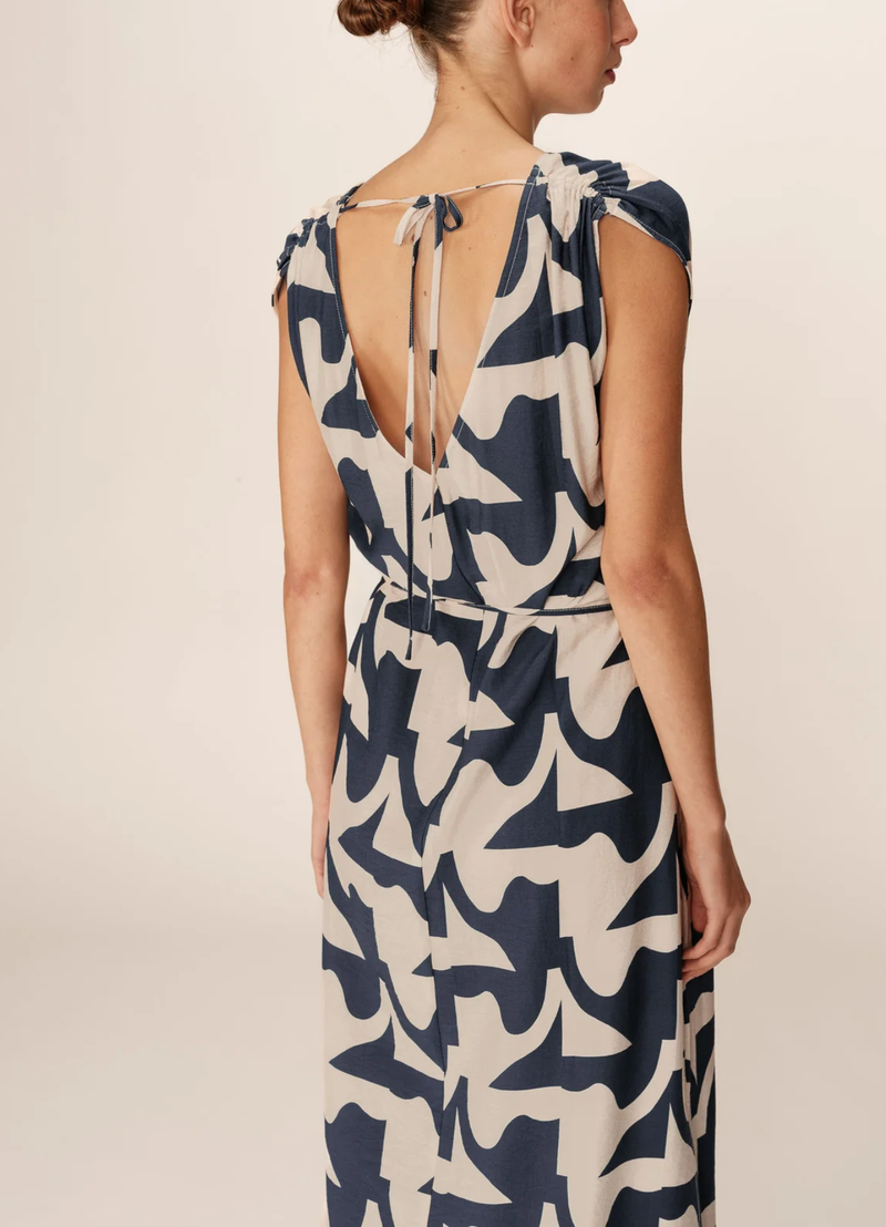 Vestido largo estampado Pensee azul marino