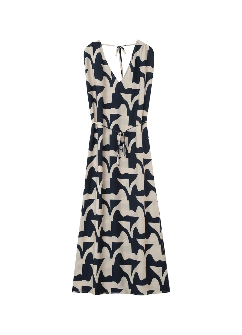 Vestido largo estampado Pensee azul marino