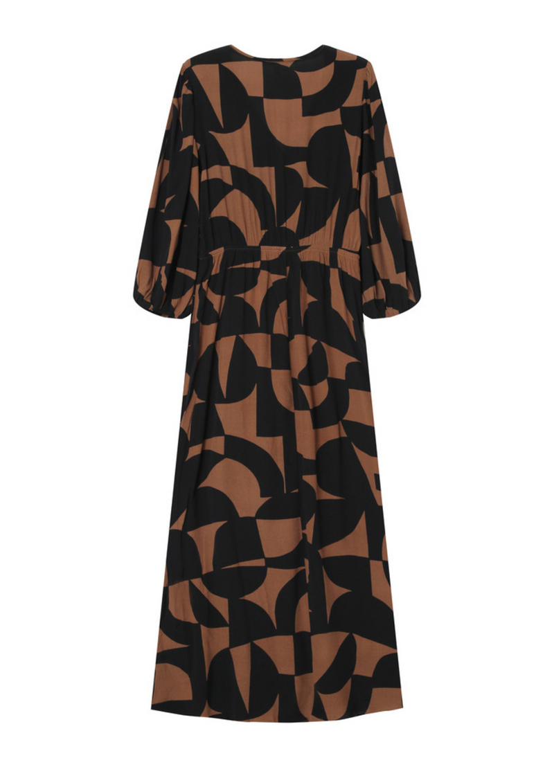 Vestido SHELLY largo con estampado geométrico chocolate